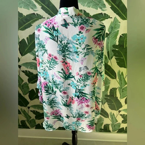 Boutique White Floral Open Front Kimono Top Size S - Picture 3 of 4